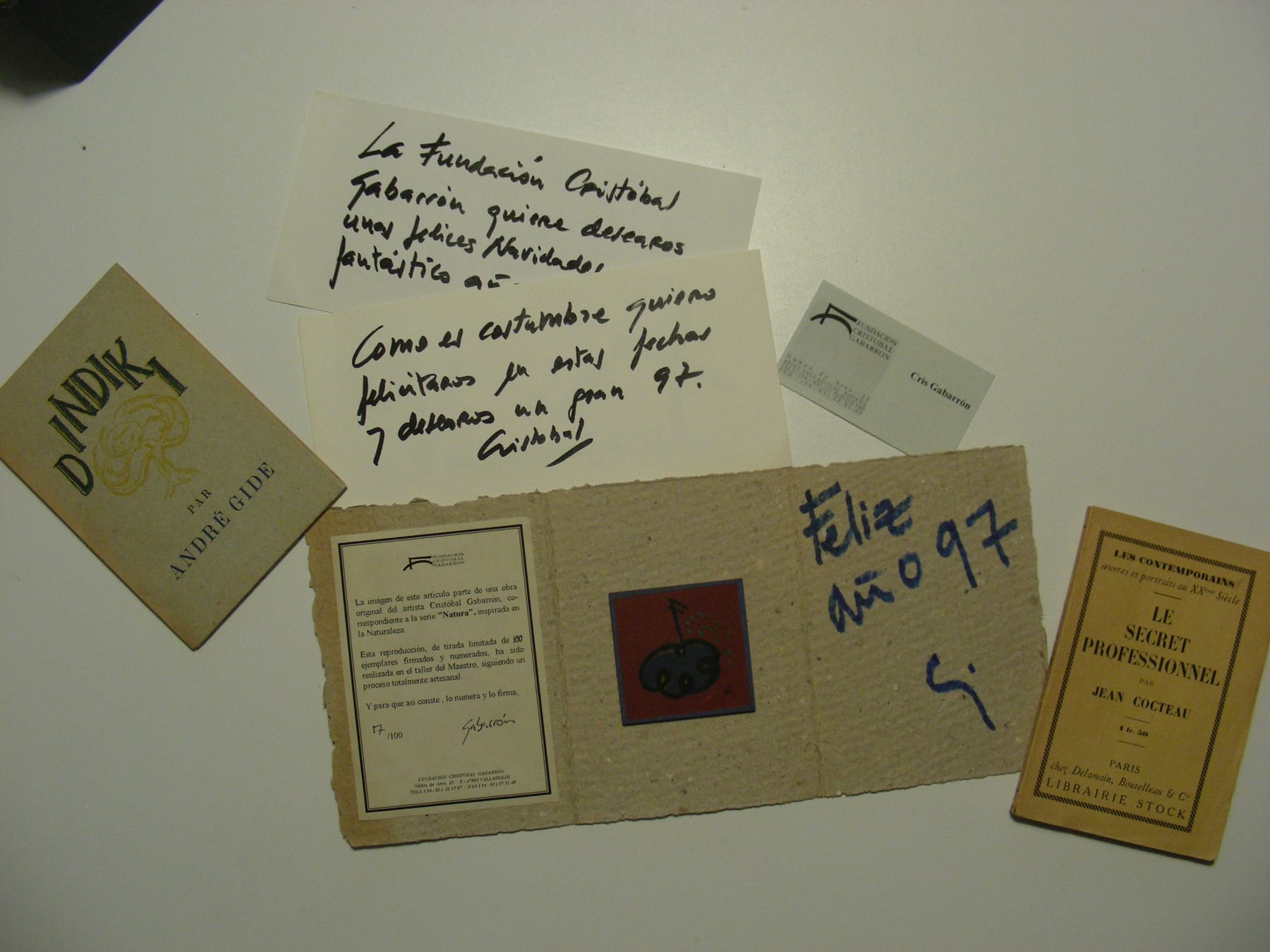 Jeu de 3 cartes de vœux manuscrites et 1 carte de visite
